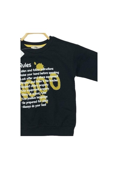 Çikoby Erkek Çocuk Pamuklu İnce Uzun Kollu Rules Tshirt-13798-siyah Siyah