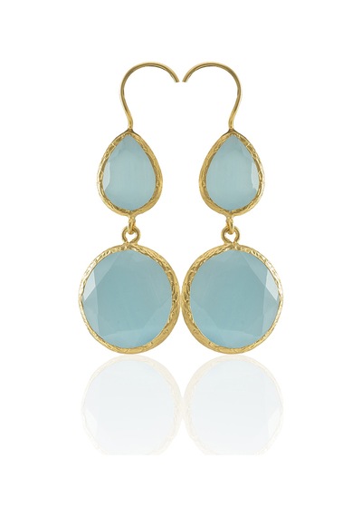 Kadir Jewellery 22 Ayar Altın Kaplama Kadın Taşlı Küpe -el İşçiliği Ve Hipoalerjenik Küpe Açık Mavi 05952226