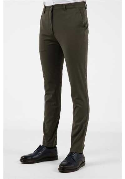 İmza Haki Yan Cep Düz Paça Pamuklu Slim Fit Chino Casual Pantolon 1003255165 Haki