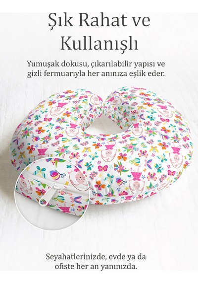 Çizimli Renkli Kelebekler Pamuklu Boyun Yastığı - Sevimli Desen Pembe Turuncu Seyahat Yastığı Sedefli Gece Vizon