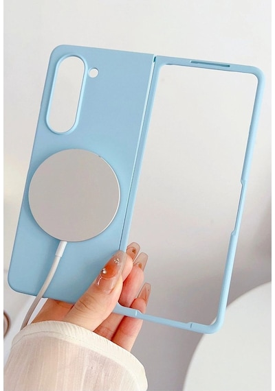 Samsung Galaxy Uyumlu - Z Fold 5 Kılıf Mata Fold Kapak - Sierra Blue Çok Renkli