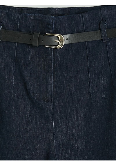 Lcwaıkıkı Classic İndigo Beli Kemerli Slim Mom Kadın Jean Pantolon