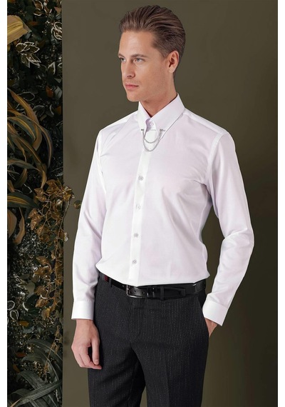 Efor Gk 710 Slim Fit Beyaz Klasik Gömlek Beyaz