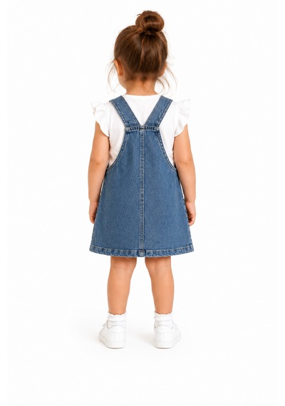 Tucankids Kız Çocuk Çilek Nakışlı Kot Jile Elbise Kot Mavi