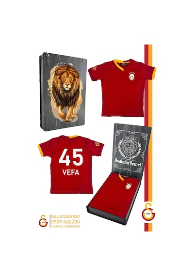 Gsstore Galatasaray Lisanslı Kırmızı Basic Çocuk Kişiye Özel T-shirt Ahşap Kutulu Kırmızı