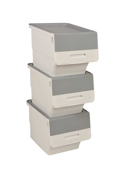 Motek Mt07 Tekerlekli Eşya Ve Erzak Kutusu 3katlı 3x12 Lt Organiz Beyaz - Gri
