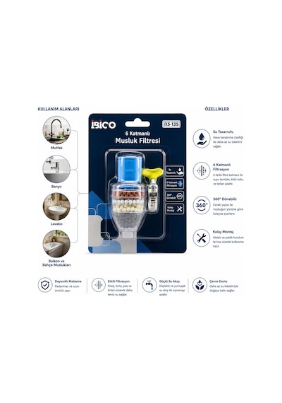 İbico İ13-135 Musluk Ucu Filtresi 16-19mm Tüm Musluklara Uyum 360 6 Katmanlı Taşlı - 12'li Paket Diğer
