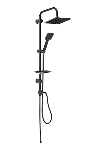 Mistillo Tower Duş Sistemi 200x200mm Kare Tepe Duşu+3 Yönlü Yönlendirici Siyah