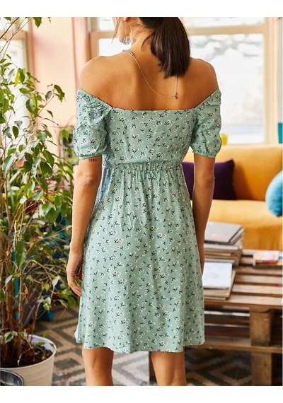 Aqe Fashion Kadın Yeşil Önü Büzgülü Beli Lastikli Elbise Yeşil