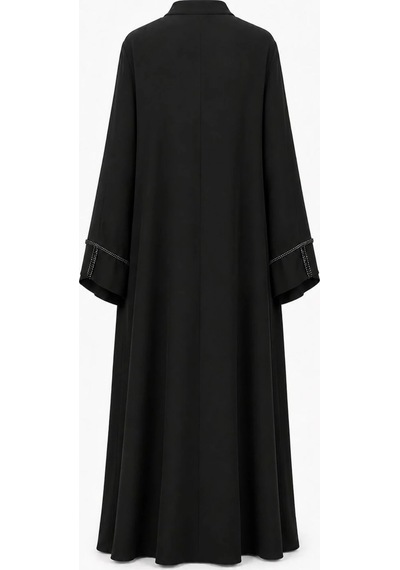 Nazzain Siyah Dubai İpeği Minimal Taş Detaylı Abaya Çok Renkli