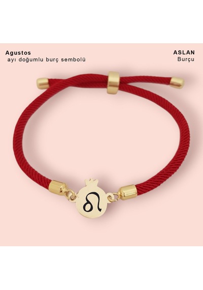 Ağustos Ayı Doğumlarına Nar Motifli İpek Örgülü 14 Ayar Altın Plakalı Hediye Bileklik-323ay-kırmızı Altın Ağustos Ayı Doğumlarına Nar Motifli İpek Örgülü 14 Ayar Altın Plakalı Hediye Bileklik-323ay-kırmızı Altın