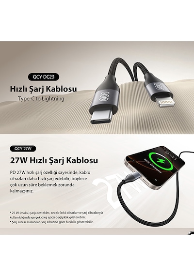 27w Type-c To Lightning Şarj Kablosu 1.2 Metre Halat Örgü 480mbps Kırılmaz Data Kablosu Dc23 Siyah