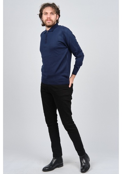 Pave Erkek Polo Yaka Yün Kazak 4538004 Saks Saks