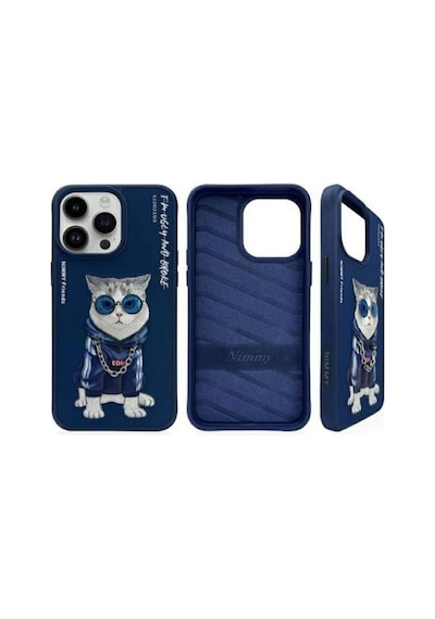 Nımmy İphone 15 Pro Max Uyumlu 3d Gözlük Zincir Handsome Kedi Nakış İşlemeli Kabartmalı Cool Glasses Kılıf