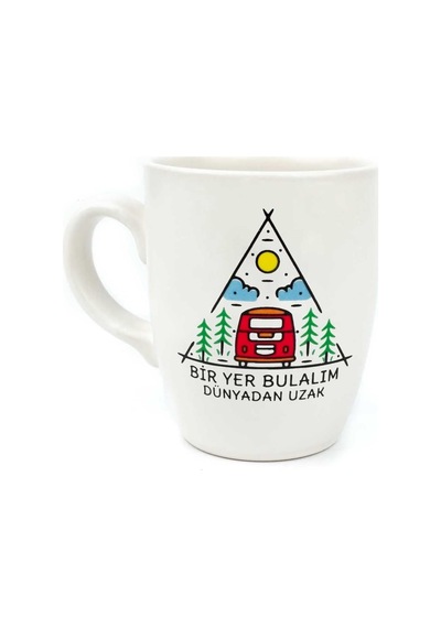Bir Yer Bulalım Dünyadan Uzak 02 Krem Oval Kupa - Hediye Seramik Kupa Acı Kahve