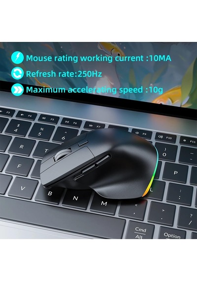 Kablosuz Mouse Bluetooth 5.0/4.0 + 2.4g Ergonomik Şarjlı Sessiz Rgb Mouse Modern Tasarım Işıklı Genel