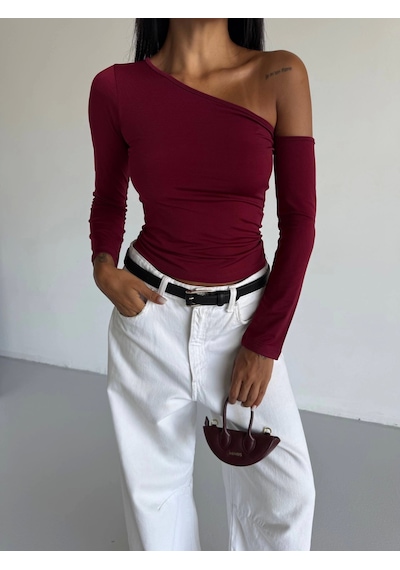 Kazax Omuz Detaylı Kollu Bluz Bordo F2336 Bordo