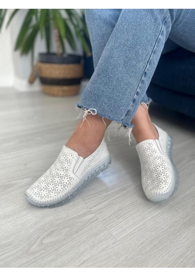 Beyaz Kadın Hakiki Deri Yumuşak Rahat Taban Sneaker Verry 001