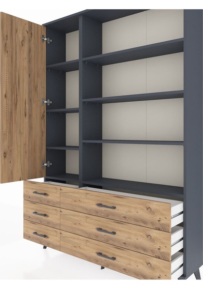 Arges Dolap 8 Raflı 6 Çekmeceli Tek Kapaklı 132x30x195 Antrasit-çam/çam Atlas Çam/atlas Çam Arges Dolap 8 Raflı 6 Çekmeceli Tek Kapaklı 132x30x195 Antrasit-çam/çam Atlas Çam/atlas Çam