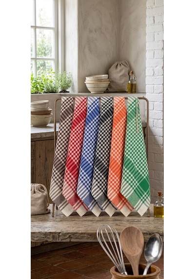 Pötikareli 6 Lı Alman Peçetesi Mutfak Havlusu Kurulama Bezi Beslenme Örtüsü Dekoratif 50x70 Cm Çok Renkli