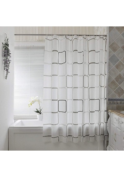 Çift Kanatlı Banyo Perdesi, Desenli Duş Perdesi, Küvet Perdesi, Halkalı 2 Adet 90x180 Cm Çok Renkli