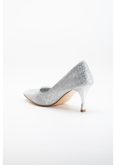 Dilimler Ayakkabı Simli Deri İnce Burgu Topuk Gümüş Kadın Stiletto-3171-gumus Gumus