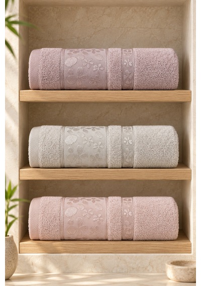 Bamboo Garden Bambu Pamuk Karışımlı El Yüz Havlusu 50x90 Cm 3 Lü Set - Rose Harmony Çok Renkli