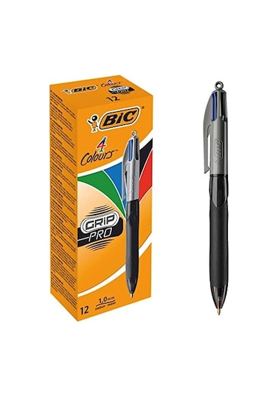 4 Colours Grip Pro Tükenmez Kalem 12&apos Li Kutu, Kauçuk Tutacak, 1.0mm Uç, Tek Kalemde Mavi, Kırmızı, Yeşil Ve Siyah Renkler -