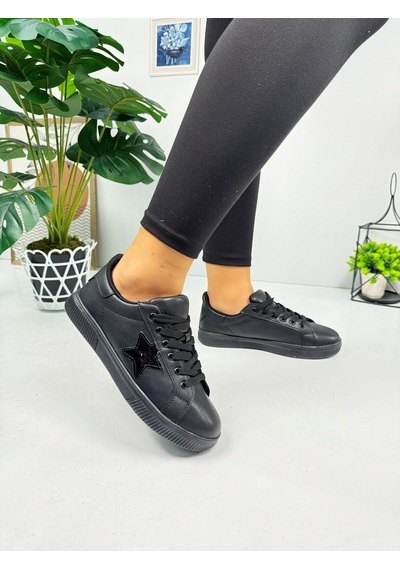 Günlük Kadın Sneaker Bağcıklı Yıldız Detaylı Tırtıklı Taban Oval Burunlu Rahat Spor Ayakkabı 602 Siyah Günlük Kadın Sneaker Bağcıklı Yıldız Detaylı Tırtıklı Taban Oval Burunlu Rahat Spor Ayakkabı 602 Siyah