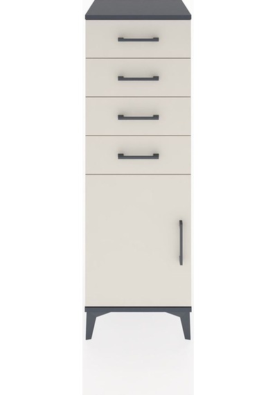 Hyperion Dolap Tek Raflı 4 Çekmeceli Tek Kapaklı 44x44x134 Antrasit-aytaşı Antrasit