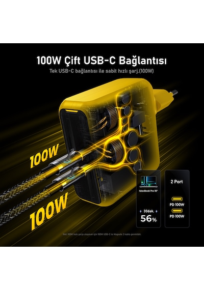 Aohi Magcube 2 Portlu Şarj Adaptörü, Gan+ 100w Hızlı Şarj Cihazı