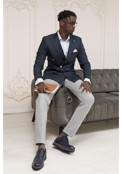 Paul Martin Regular Fit İtalyan Yaka Astarlı Torba Cepli Kruvaze Blazer Ceket Lacivert