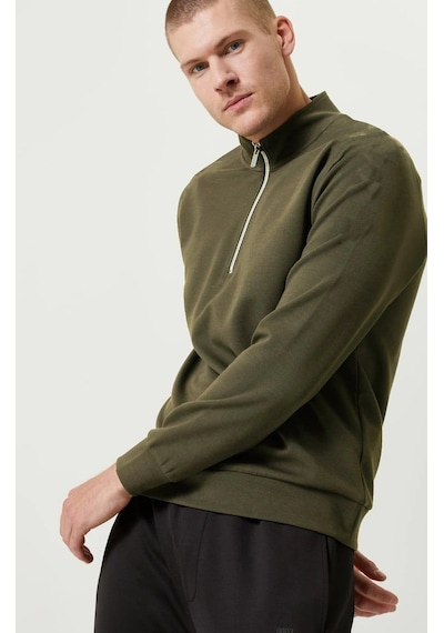 Barlashive Erkek 3 İplik Pamuklu Uzun Kol Yarım Farmuarlı Yakalı Sweatshirt - - Haki Çok Renkli