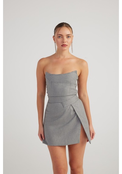 Holly Lolly Simli Çizgili Crop Eden Büstiyer Gri