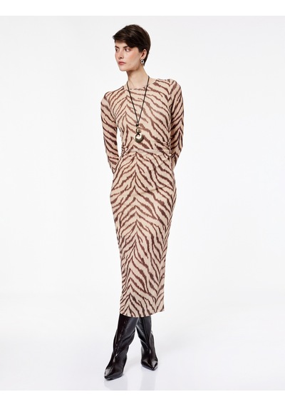 Koton Slim Fit Yırtmaçlı Uzun Kollu Bisiklet Yaka Zebra Desenli Drapeli Elbise Bej Desenli 6wak80262ek Ekru Koton Slim Fit Yırtmaçlı Uzun Kollu Bisiklet Yaka Zebra Desenli Drapeli Elbise Bej Desenli 6wak80262ek Ekru