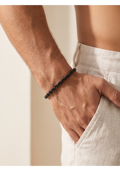 Çelik Zincir Erkek Hediye Bileklik Rope Halat 6mm 01902 Siyah