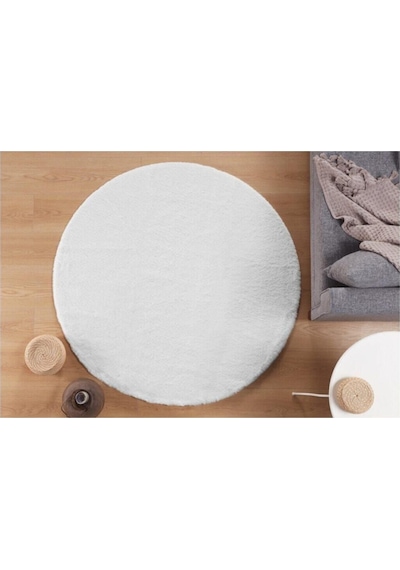Balat Halı Dekoratif Beyaz Peluş Yumuşak Yuvarlak - Oval Halı Karışık, Çok Renkli