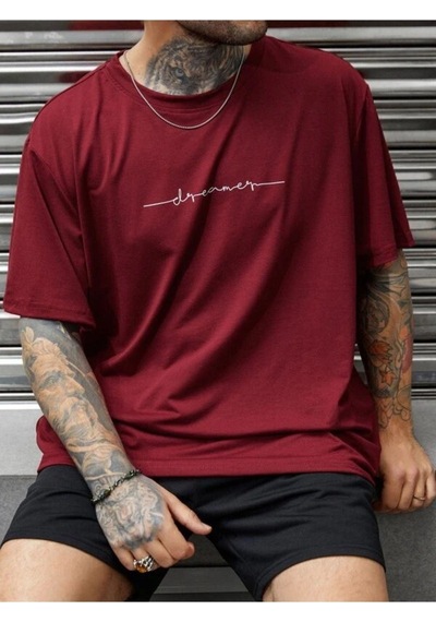 Flood Of Style Erkek Bordo Dreamer Baskılı Oversize Bisiklet Yaka Tshirt