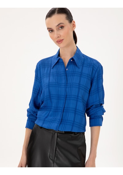 Pierre Cardin Kadın Saks Gömlek Desenli 50292247-vr045 Saks