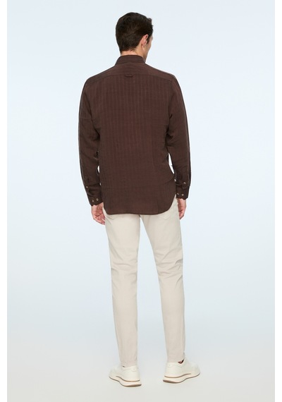 Morven Erkek Kahve Liyosel Trend Çizgili Dinamik Fit Düğmeli Yaka Gömlek 26ms004032400 Kahve