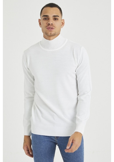 Beyaz Erkek Slim Fit Yarım Balıkçı Yaka Akrilik-pamuk Karışımlı Basic Triko Kazak Beyaz