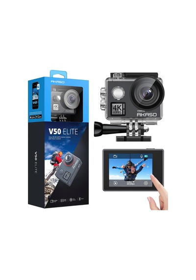 Akaso Action Cam 4k60fps 40m Sualtı Kamera 20mp Wifi Aksiyon Kamerası, Dokunmatik Ekranlı Eıs, 8x Zoom Ses Kumandalı Uzaktan Kumandalı Aksesuar Kiti Spor Kamera V50 Elite