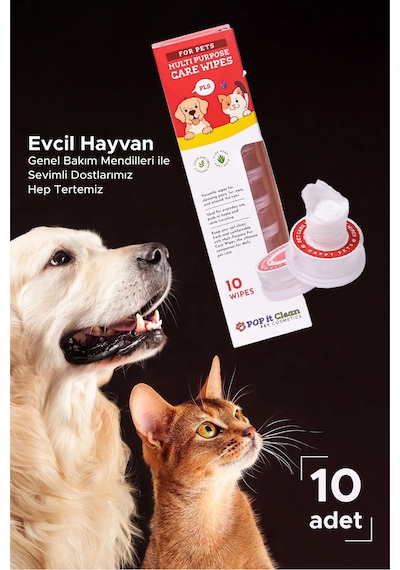 Popitclean Evcil Hayvan Kedi & Köpek Çok Amaçlı Bakım ve Temizleme Mendili
