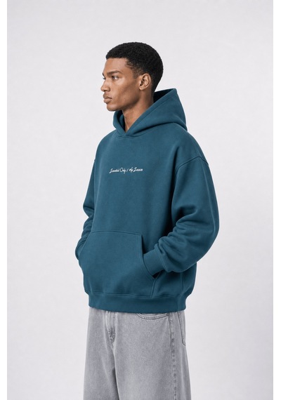 Respire Erkek Essentials Nakışlı Oversize Hoodie Zümrüt Zümrüt Yeşili