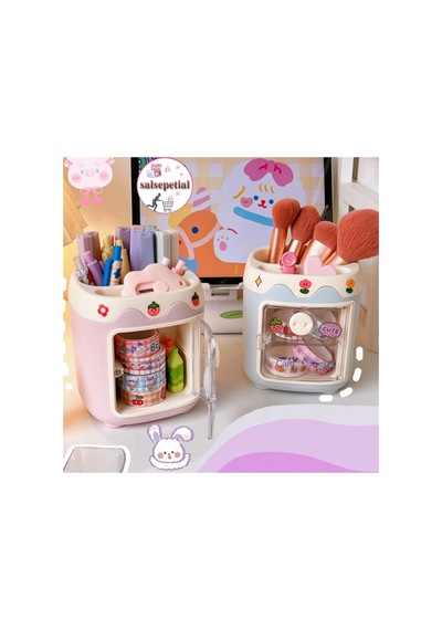 Kawaii Sevimli Kalem Kutusu Masaüstü Kalemlik Kawaii Kapaklı Kalem Kutusu Masa Üstü Organizer Mavi Kapaklı