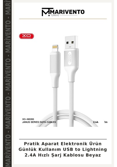 Pratik Aparat Elektronik Ürün Günlük Kullanım Usb To Lightning 2.4a Hızlı Şarj Kablosu Beyaz