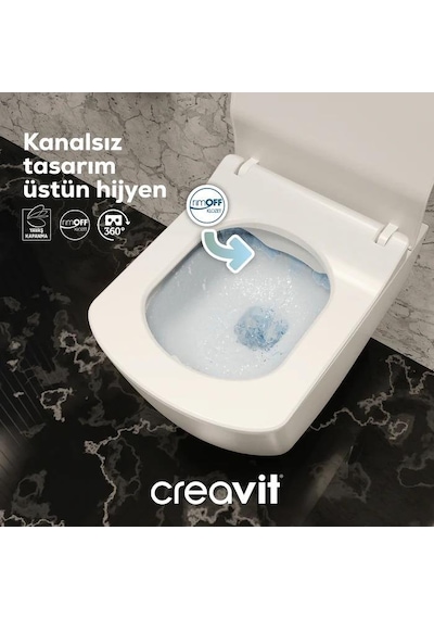Creavit Elegant Rim-off Asma Klozet + Yavaş Kapanır Kapak