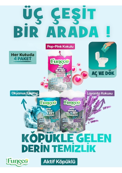 Klozet Wc Temizleyici Set, Her Kutuda 4 Paket, Lavanta, Okyanus, Pop Pink