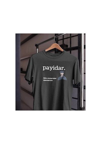 Tarzsokak Unısex Kadın Erkek Atam Atatürk Payidar Kalıcı Sonsuz Siyah Beyaz Tasarım Baskılı %100 Pamuk T-shirt S