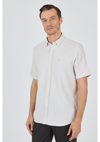 İmza Krem Biritli Yaka Düz Casual Pamuklu Comfort Fit Gömlek 1004250221 Krem